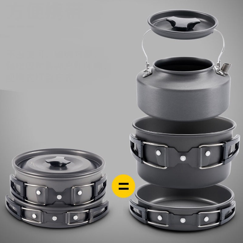 (9.5) Kit Pentole + Teiera Da Campeggio Alluminio Alimentare