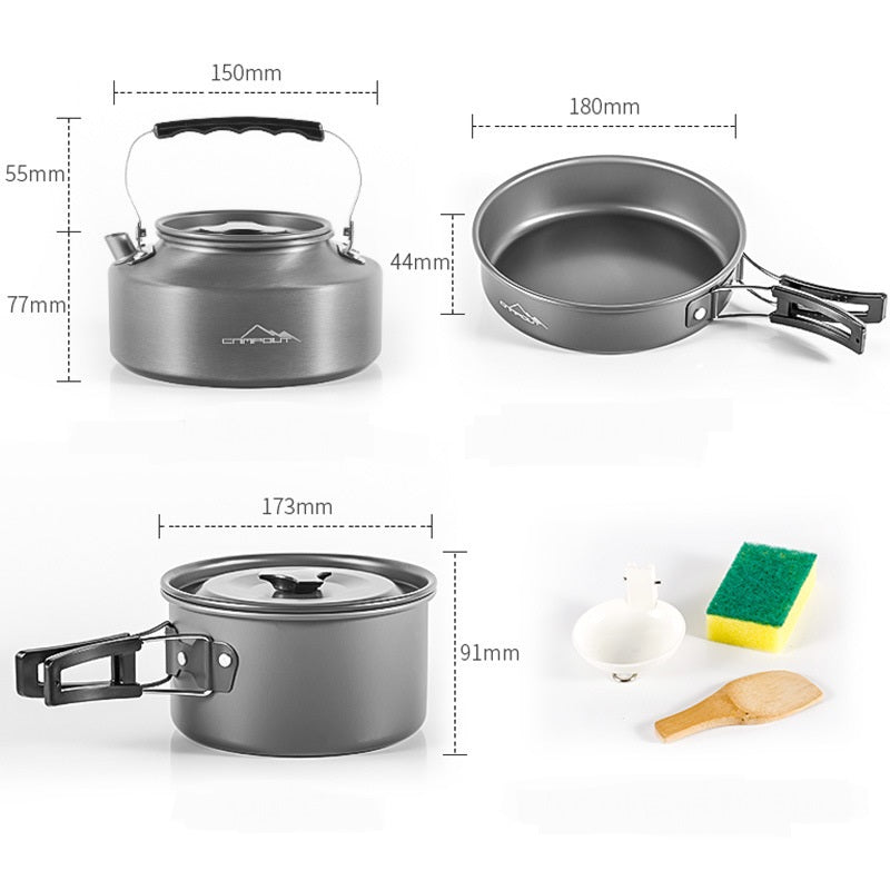 (9.5) Kit Pentole + Teiera Da Campeggio Alluminio Alimentare